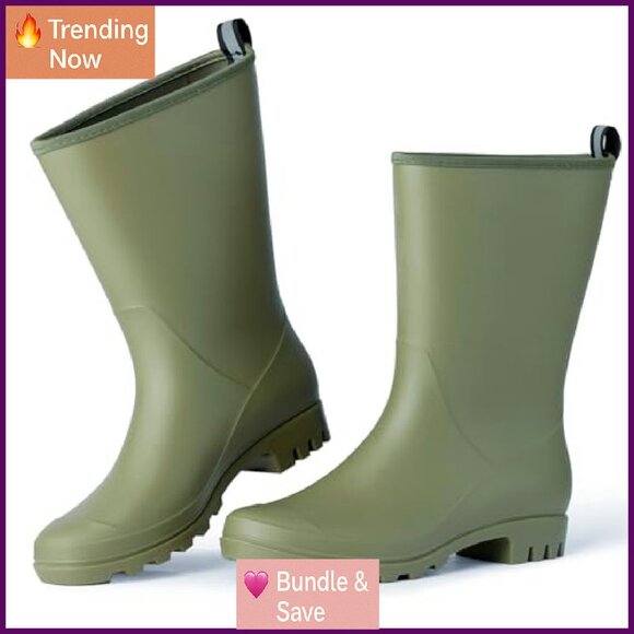 Wide Calf Women's Rain Boots Waterproof PVC Mid Height Outdoor - Picture 2 of 7